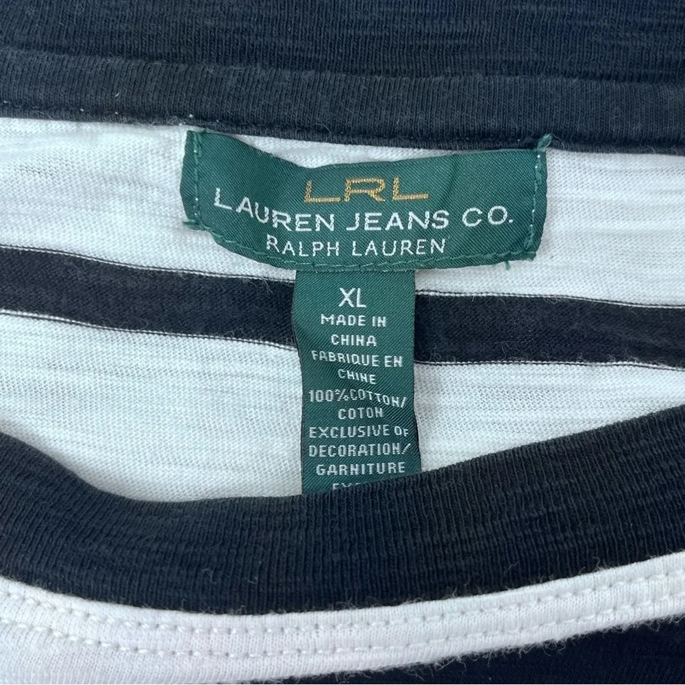 Ralph Lauren Jeans LRL Women's 100% Cotton Striped Top With Aztec Detail Size XL